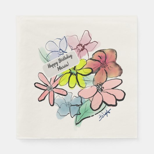 Frische, Hübsche Wasserfarben Blumenstrauß Serviette (Vorderseite)