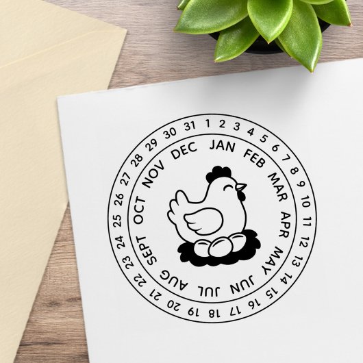 Frische Hühnereier Karton Datum Rad Gummistempel