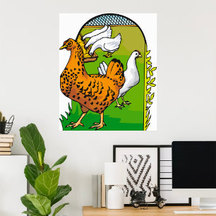 Frische Hühnerstall-Landschaft auf dem Bauernhof Poster