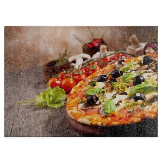 Frische italienische Pizza Schneidebrett (Vorderseite)