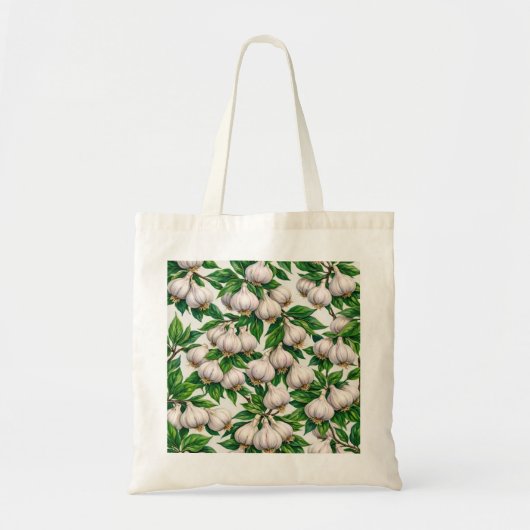 Frische Knoblauchknolle Botanisches Gemüsemuster Tragetasche (Vorne)