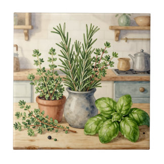 Frische Küchenkräuter Aquarell Fliese