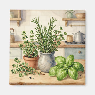 Frische Küchenkräuter Aquarell Magnet