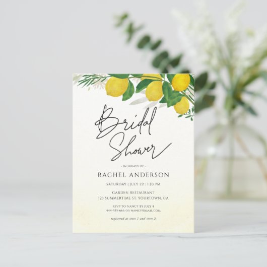 Frische Lemon Bridal Dusche Einladung Postkarte (Stehend Vorderseite)