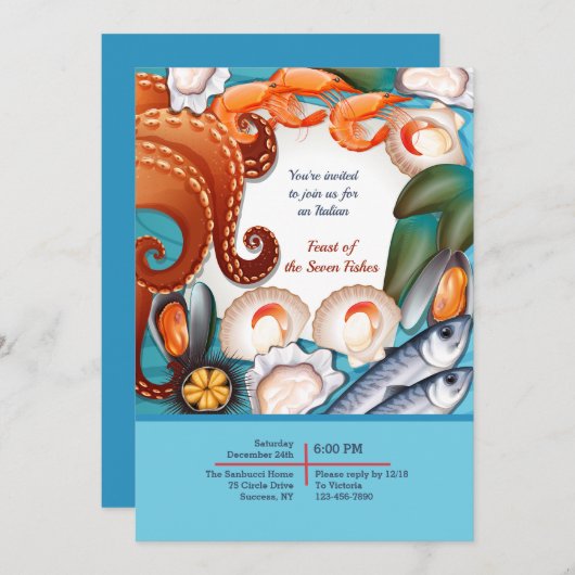 Frische Meeresfrüchte Abendessen Party Einladung (Vorne/Hinten)