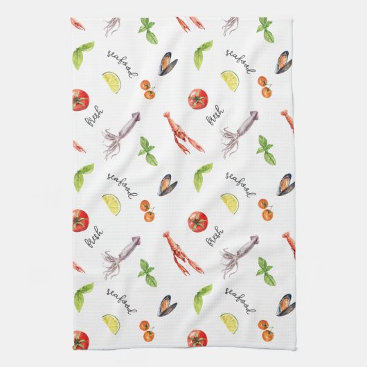 Frische Meeresfrüchte Gewürze Geschirrtuch (Vertikal)