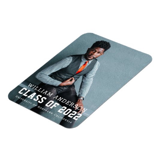 Frische Minimalistische Foto Blue Abschluss Ankünd Magnet (Linke Seite)