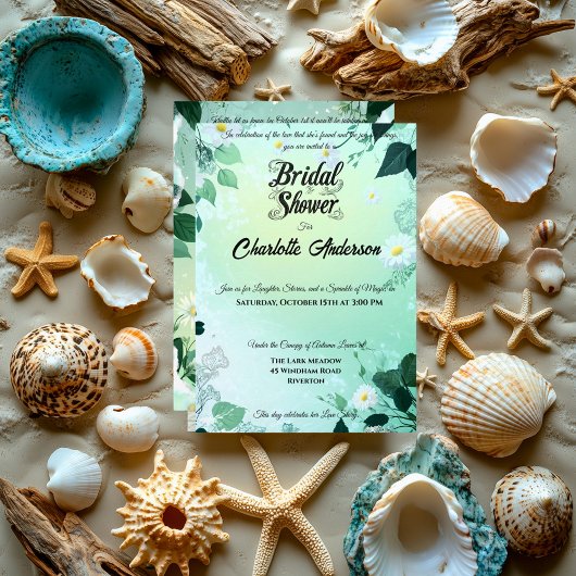 Frische Minze und weißes Daisy-Brautparty Einladung