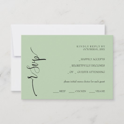 Frische, moderne Olivenöle Grün RSVP Karte (Vorderseite)