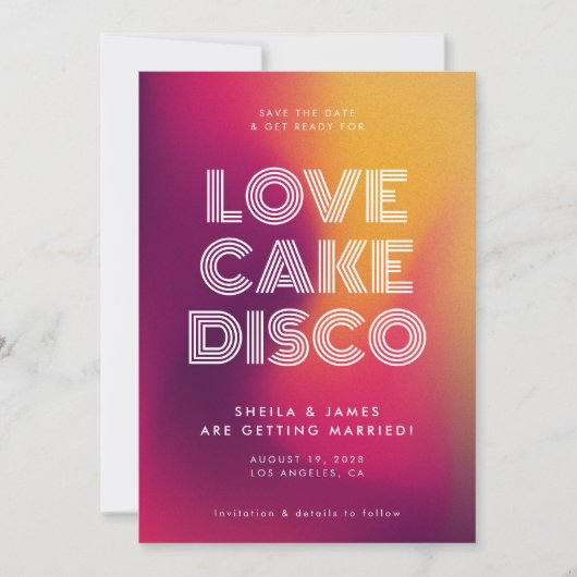 Frische moderne rosa gelbe Gradient Disco Wedding Save The Date (Vorderseite)