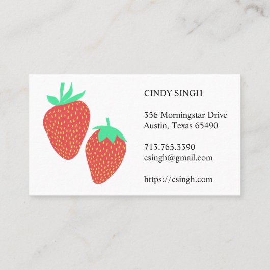 FRISCHE OBST: Erdbeeren illustriert Visitenkarte (Rückseite)
