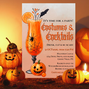 Frische Orange Kostüme & Cocktails Halloween-Party Einladung