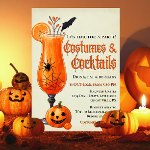 Frische Orange Kostüme & Cocktails Halloween-Party Einladung