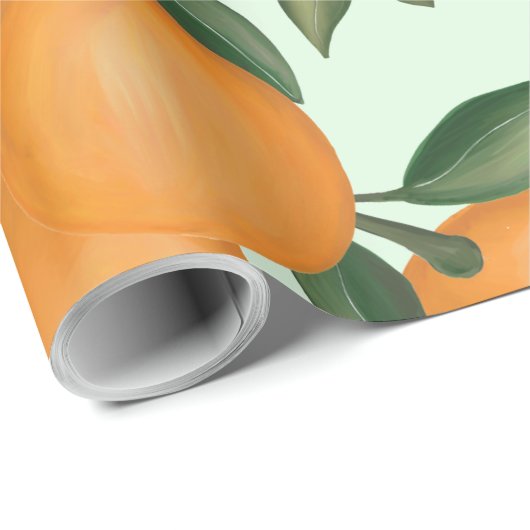 Frische Orangen Botanischer Zitrusfrüchte Grüne Geschenkpapier (Rolleneckpunkt)