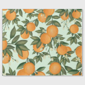 Frische Orangen Botanischer Zitrusfrüchte Grüne Geschenkpapier (Flach)