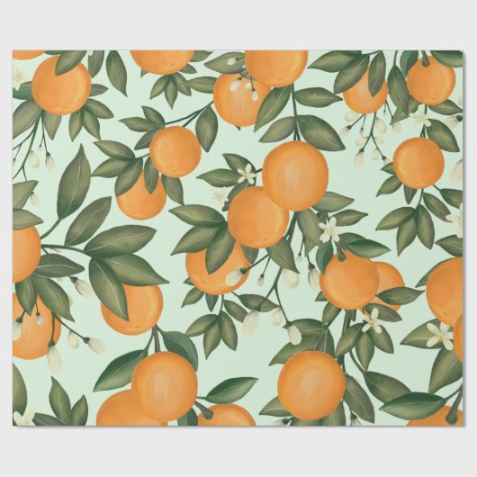Frische Orangen Botanischer Zitrusfrüchte Grüne Geschenkpapier (Flach)