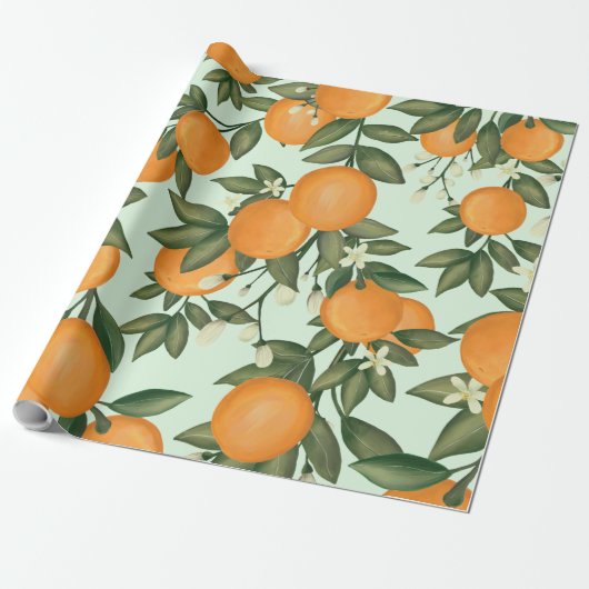 Frische Orangen Botanischer Zitrusfrüchte Grüne Geschenkpapier (Ungerollt)