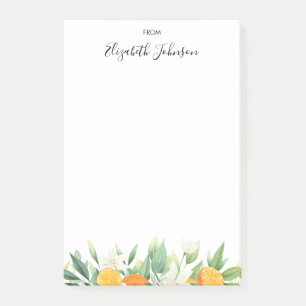 Frische Orangen und Blattfarbe Nachhinweise Post-it Klebezettel