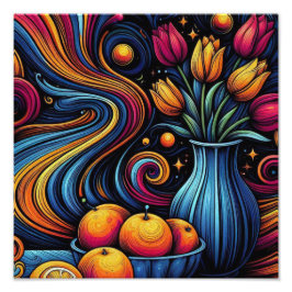 frische Orangen und elegante Tulpen Fotodruck