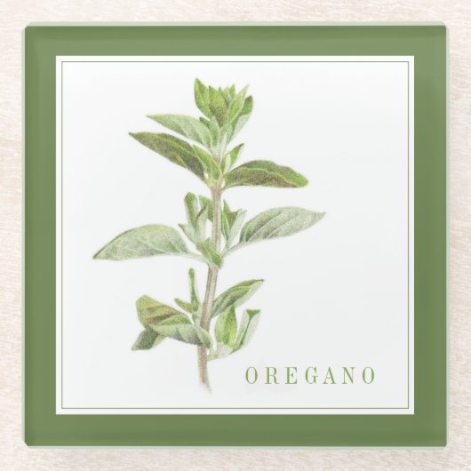 FRISCHE OREGANO Glasgetränkekappe (+text) Grün Glasuntersetzer (Vorderseite)