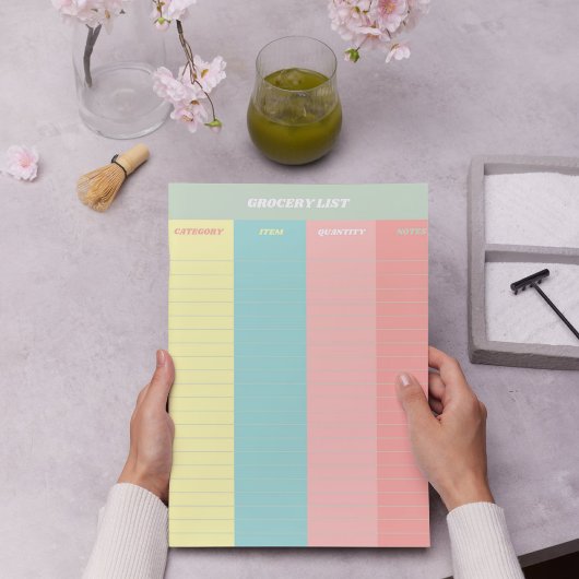 Frische Pastelle Retro Lebensmittelgeschäft Notizblock