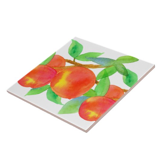 Frische Pfirsiche Wasserfarbenes Obst Fliese (Seite)