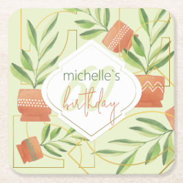 Frische Pflanze in Keramik Wasserfarbe Rechteckiger Pappuntersetzer