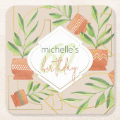 Frische Pflanze in Keramik Wasserfarbe Rechteckiger Pappuntersetzer (Vorderseite)