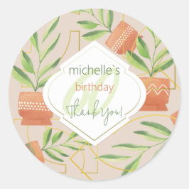 Frische Pflanze in Keramik Wasserfarbe Runder Aufkleber