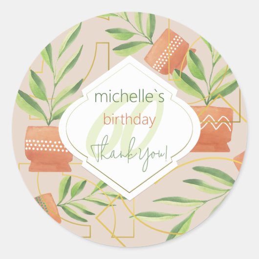 Frische Pflanze in Keramik Wasserfarbe Runder Aufkleber (Vorderseite)