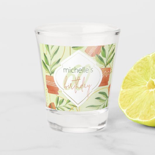 Frische Pflanze in Keramik Wasserfarbe Schnapsglas (Vorderseite)