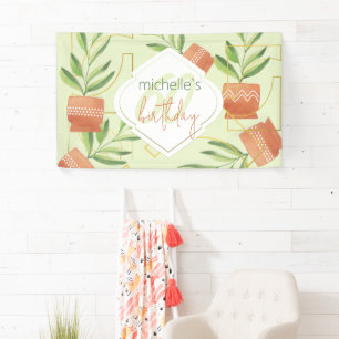 Frische Pflanzen in Keramik-Töpfen Aquarell Banner