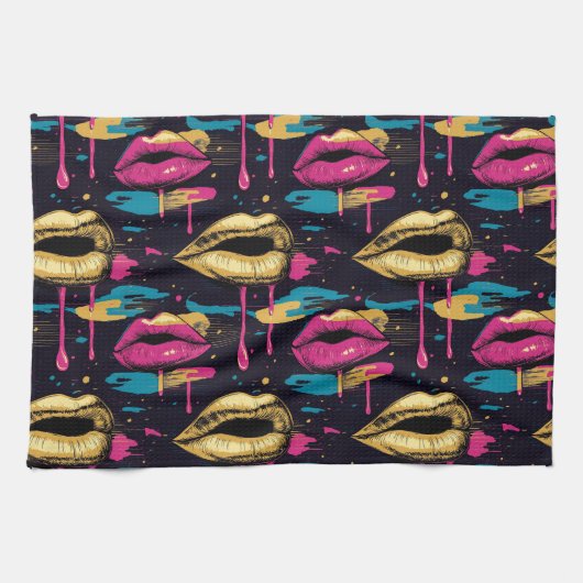 Frische Pop Art Lips Muster mit dynamischen Tropfe Geschirrtuch (Horizontal)