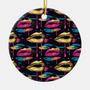 Frische Pop Art Lips Muster mit dynamischen Tropfe Keramik Ornament