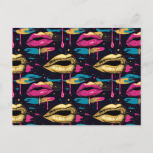 Frische Pop Art Lips Muster mit dynamischen Tropfe Postkarte