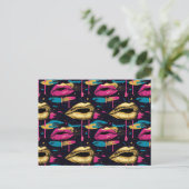 Frische Pop Art Lips Muster mit dynamischen Tropfe Postkarte (Stehend Vorderseite)