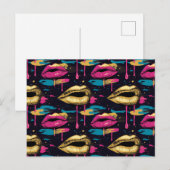 Frische Pop Art Lips Muster mit dynamischen Tropfe Postkarte (Vorne/Hinten)
