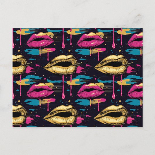 Frische Pop Art Lips Muster mit dynamischen Tropfe Postkarte (Vorderseite)