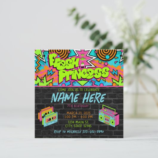 Frische Prinzessin der 90er Jahre Boombox Grüne Fa Einladung (Stehend Vorderseite)