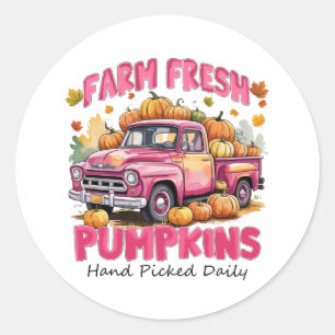 Frische Pumpkins - Pink Truck Herbsternte Runder Aufkleber