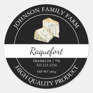 Frische Raquefort-Käse, schwarzes Etikett Runder Aufkleber