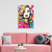 Frische Retro Pop Portrait Leinwanddruck (Insitu (Wohnzimmer))