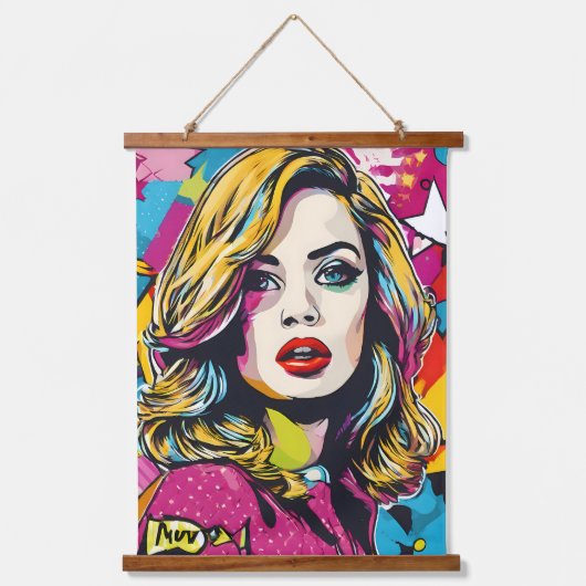 Frische Retro Pop Portrait Wandteppich Mit Holzrahmen (Vorderseite)