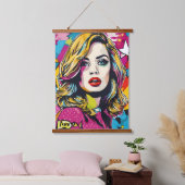 Frische Retro Pop Portrait Wandteppich Mit Holzrahmen (Schlafzimmer)