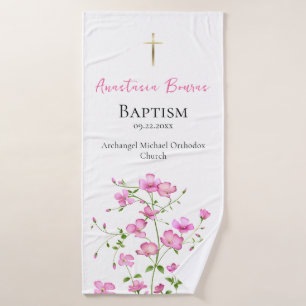 Frische rosa Blume orthodoxe Taufgift Badehandtuch