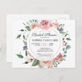 Frische rosa Blüten Elegantes Brautparty Einladungspostkarte (Vorne/Hinten)