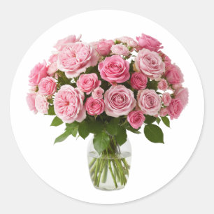 Frische rosa Rosenstrauß in Glasvase Aufkleber