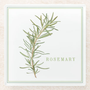 FRISCHE ROSEMARY Glass Beverage Coaster (+text) Glasuntersetzer