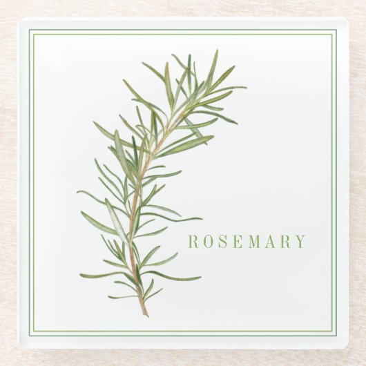 FRISCHE ROSEMARY Glass Beverage Coaster (+text) Glasuntersetzer (Vorderseite)