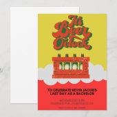 Frische Rot-Gelb-Bachelor-Party Einladung (Vorne/Hinten)